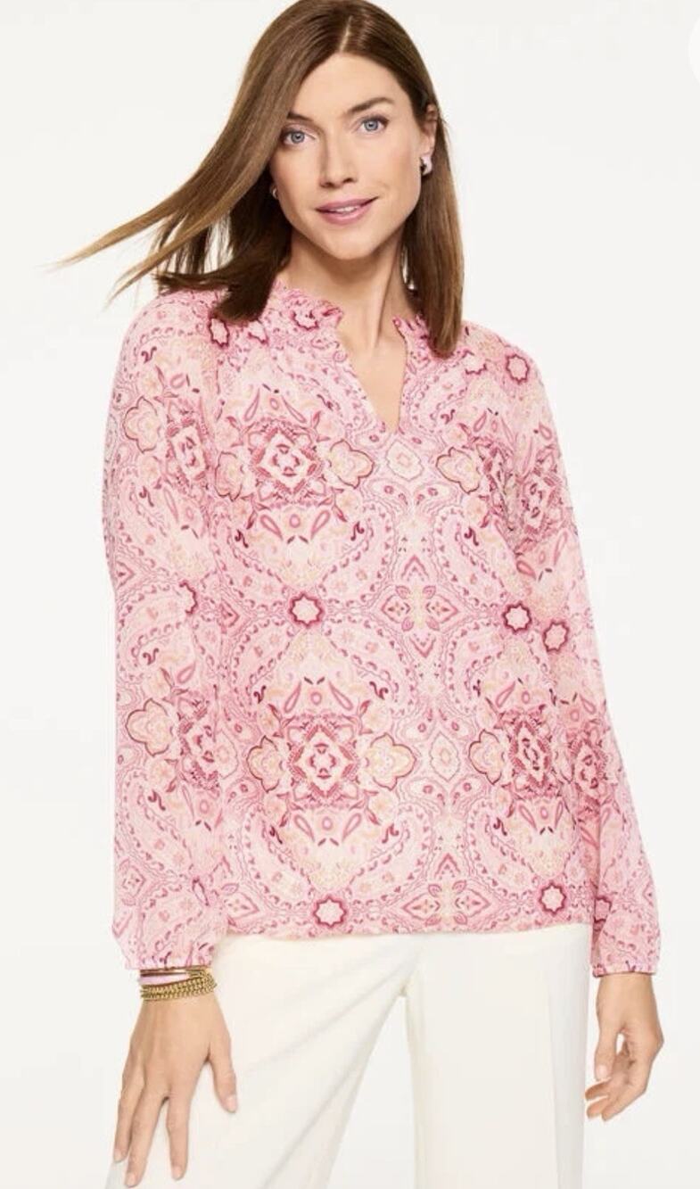 Talbots Women's Top 2X Pink Paisley Pullover preppy career cottagecore boho NWT